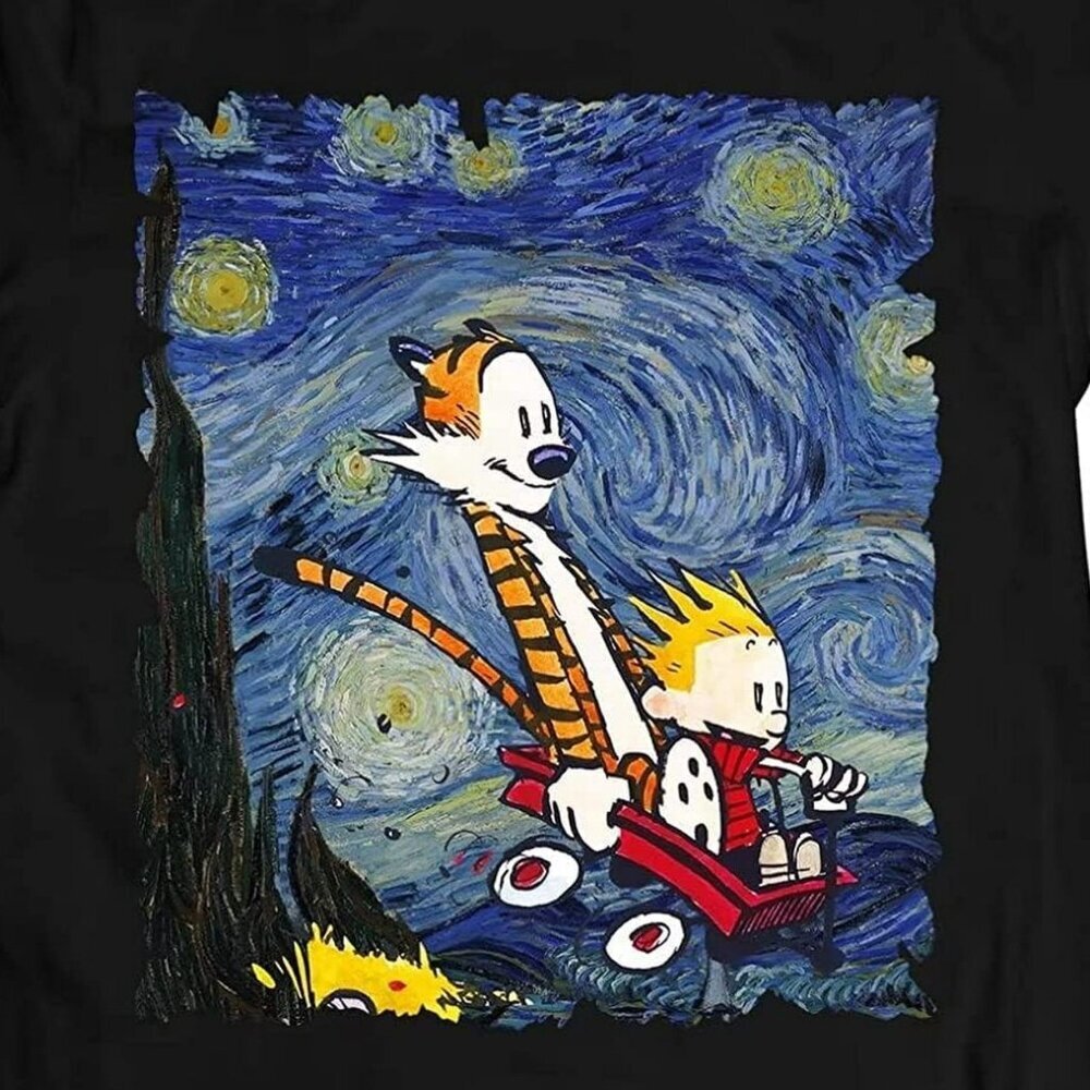 Calvin And Hobbes Story Night Graphic Cartoon Art Tee Nostalgic Fan T-Shirt 91 - Picture 2 of 5